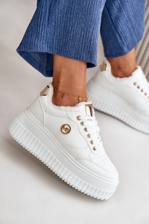 Sneakers modelio batai sportiniai bateliai Moteriškos pašiltinti su madingais masyviais padais baltos spalvos Ardiela