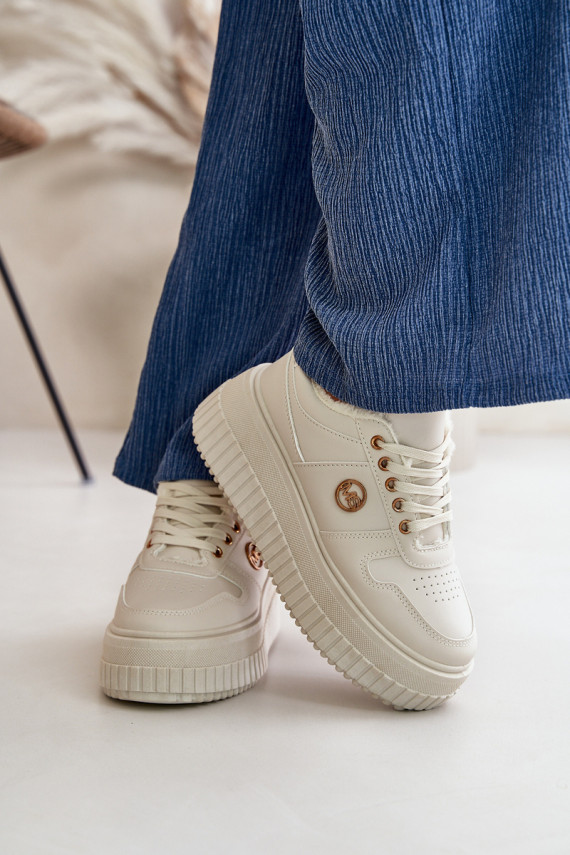 Sneakers modelio batai sportiniai bateliai Moteriškos pašiltinti su madingais masyviais padais smėlio spalvos Verissha
