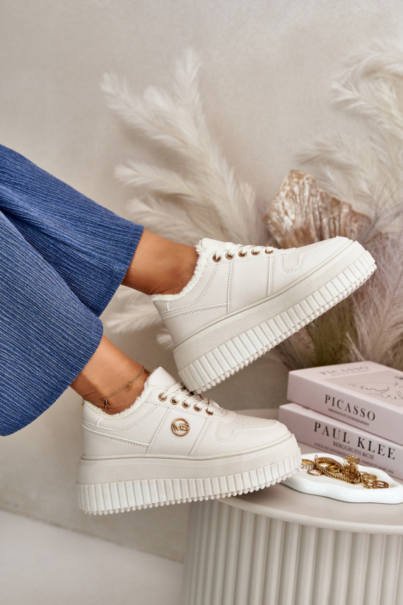 Sneakers modelio batai sportiniai bateliai Moteriškos pašiltinti su madingais masyviais padais smėlio spalvos Verissha