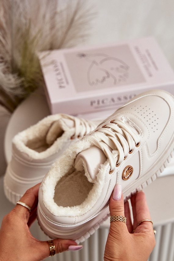 Sneakers modelio batai sportiniai bateliai Moteriškos pašiltinti su madingais masyviais padais smėlio spalvos Verissha