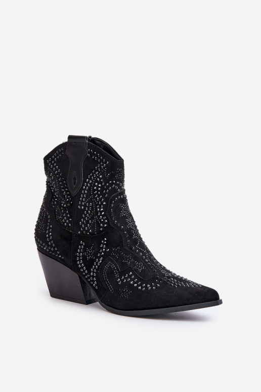 Dekoruotos kaubojiško stiliaus aulinukai su kulniukais juodos spalvos Kaivina