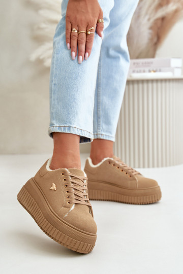 Sneakers modelio batai Moteriškos pašiltinti su madingais masyviais padais Ze aukso spalvosm Detalem rudos spalvos Lotira
