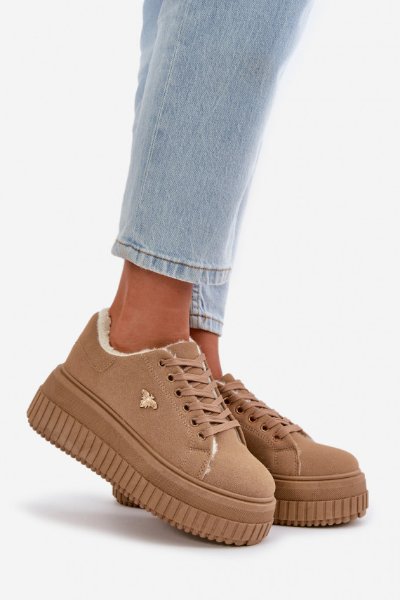 Sneakers modelio batai Moteriškos pašiltinti su madingais masyviais padais Ze aukso spalvosm Detalem rudos spalvos Lotira