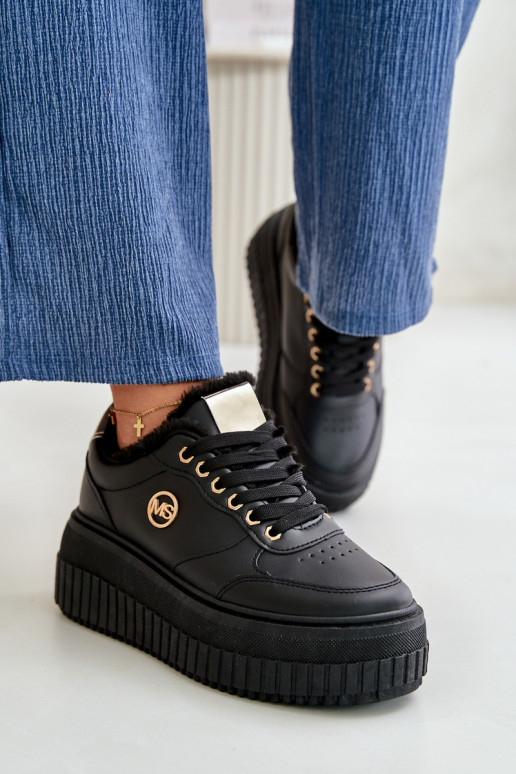 Sneakers modelio batai sportiniai bateliai Moteriškos pašiltinti su madingais masyviais padais juodos spalvos Ardiela