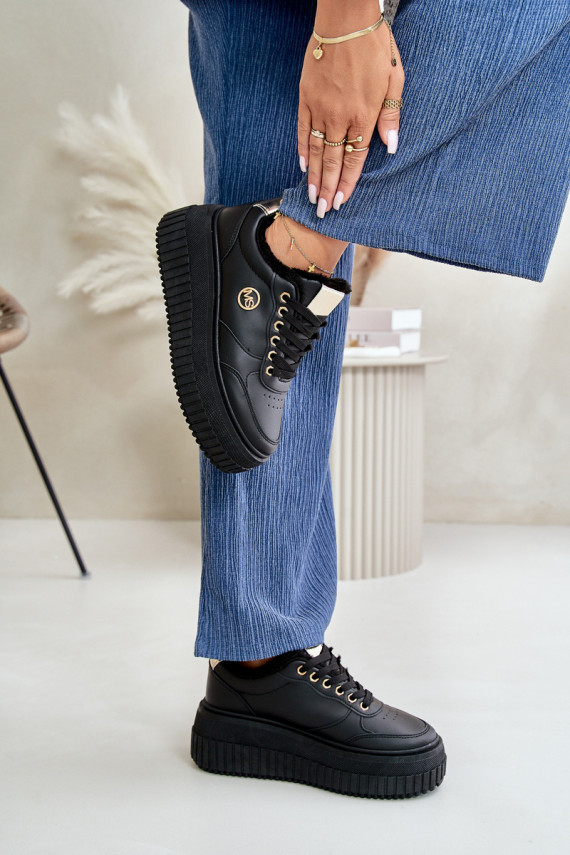 Sneakers modelio batai sportiniai bateliai Moteriškos pašiltinti su madingais masyviais padais juodos spalvos Ardiela