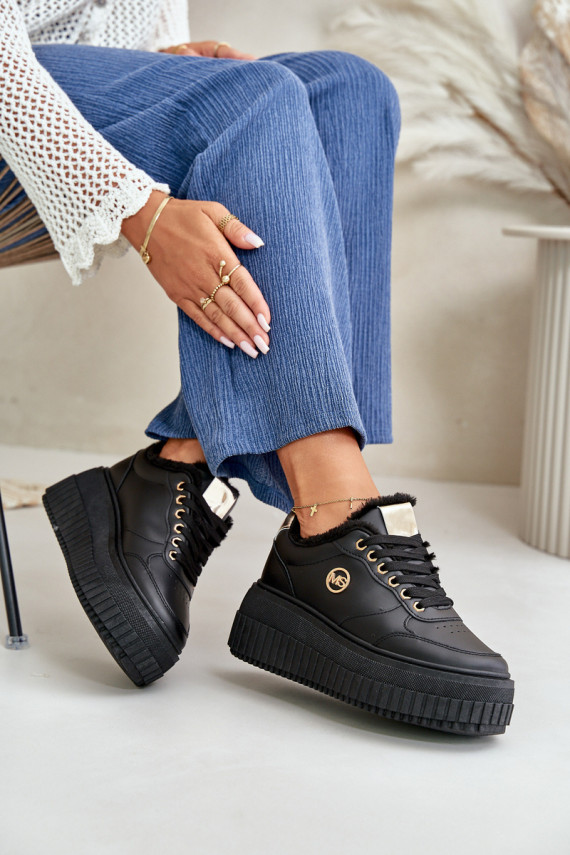 Sneakers modelio batai sportiniai bateliai Moteriškos pašiltinti su madingais masyviais padais juodos spalvos Ardiela