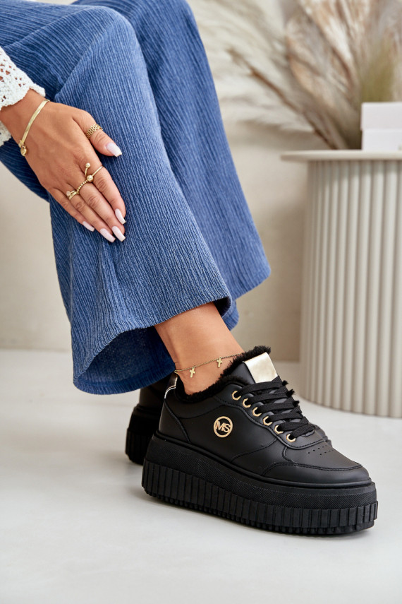 Sneakers modelio batai sportiniai bateliai Moteriškos pašiltinti su madingais masyviais padais juodos spalvos Ardiela