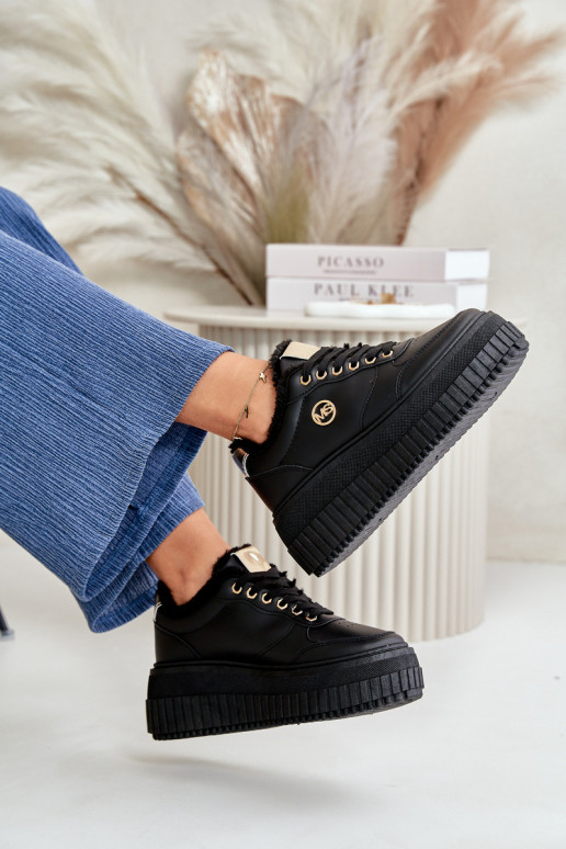 Sneakers modelio batai sportiniai bateliai Moteriškos pašiltinti su madingais masyviais padais juodos spalvos Ardiela