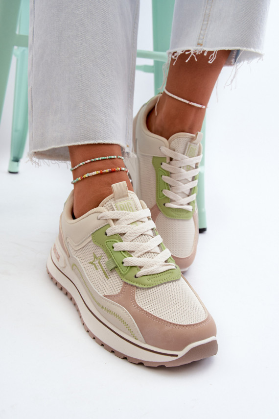 Sneakers modelio batai Moteriškos Big Star NN274A091 smėlio spalvos-žalios spalvos