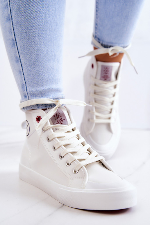 Moteriški laisvalaikio batai su auliuku Cross Jeans baltos spalvos