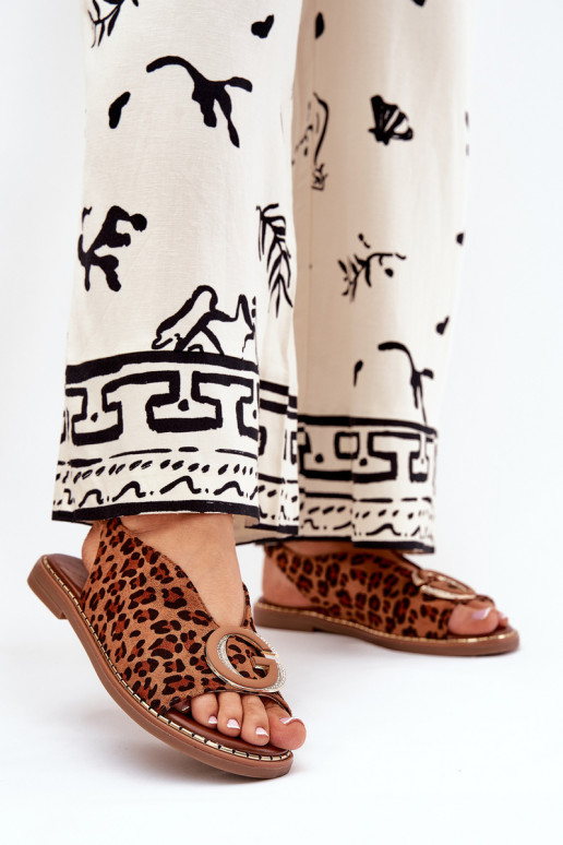 Lygiapadės basutės su ornamentais su leopardo kailio raštais rudos spalvos Haliones