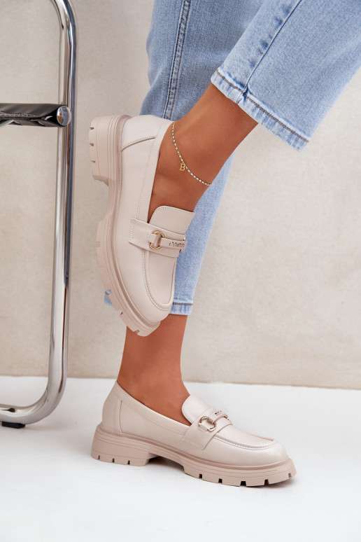 Klasikinio modelio moteriški mokasinai iš eko odos smėlio spalvos Savethira