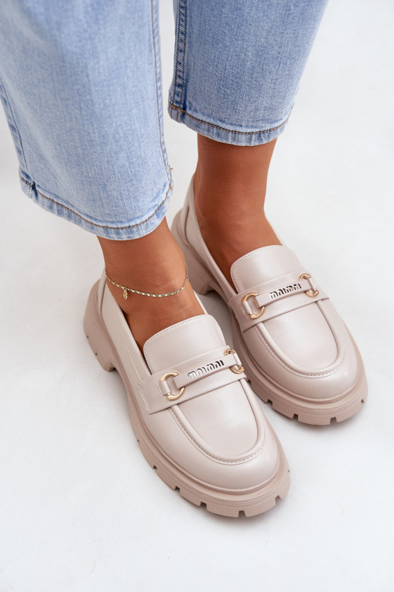 Klasikinio modelio moteriški mokasinai iš eko odos smėlio spalvos Savethira