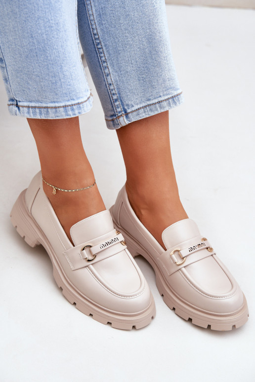 Klasikinio modelio moteriški mokasinai iš eko odos smėlio spalvos Savethira