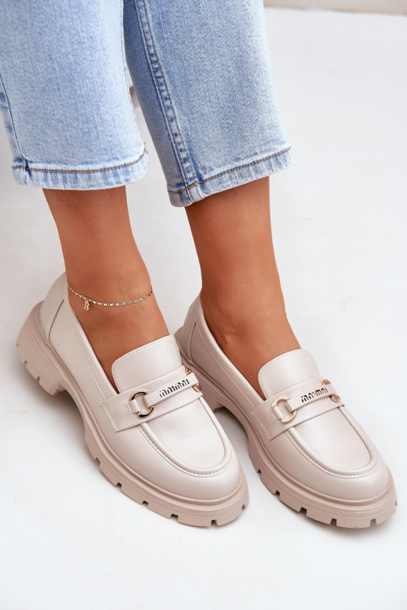 Klasikinio modelio moteriški mokasinai iš eko odos smėlio spalvos Savethira