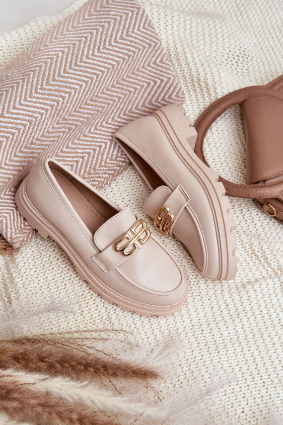 Klasikinio modelio moteriški mokasinai iš eko odos smėlio spalvos Savethira