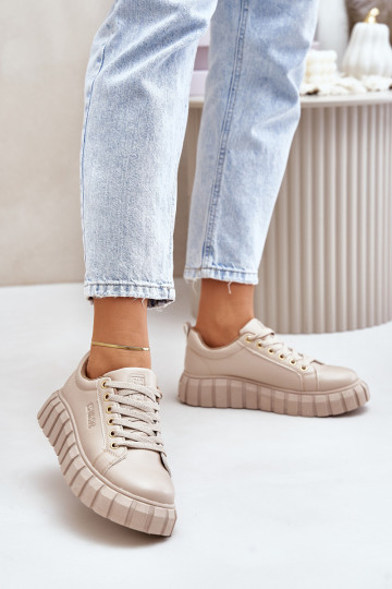 pašiltinti Sneakers modelio batai Moteriškos Big Star MM274618 smėlio spalvos 2