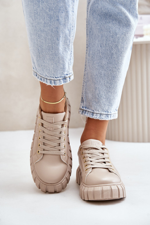 pašiltinti Sneakers modelio batai Moteriškos Big Star MM274618 smėlio spalvos