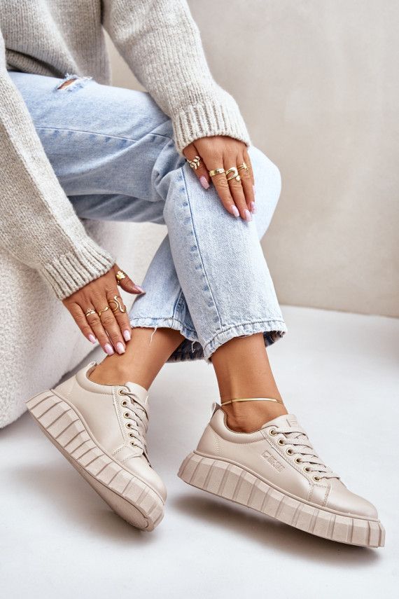 pašiltinti Sneakers modelio batai Moteriškos Big Star MM274618 smėlio spalvos