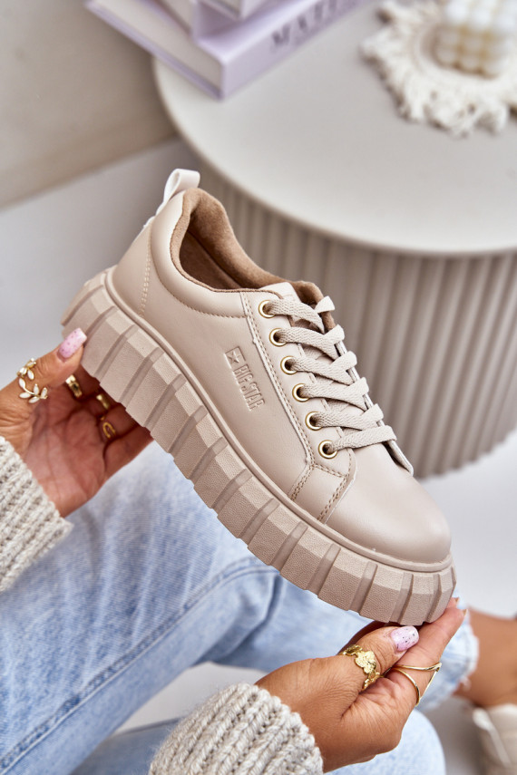 pašiltinti Sneakers modelio batai Moteriškos Big Star MM274618 smėlio spalvos
