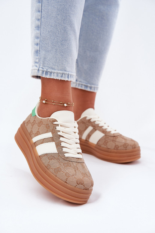 Žemas Sneakers modelio batai su platforma chaki spalvos Ovivene