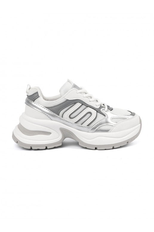 baltos spalvos moterų Sneakers modelio batai ze sidabrasmi wstawkami