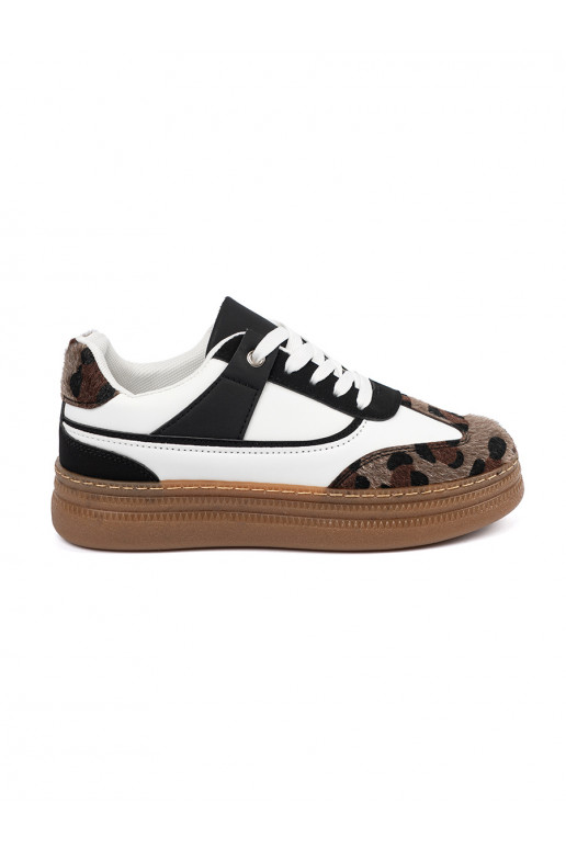 Sneakers modelio batai juoda ir balta z wstawkami leopardo raštas