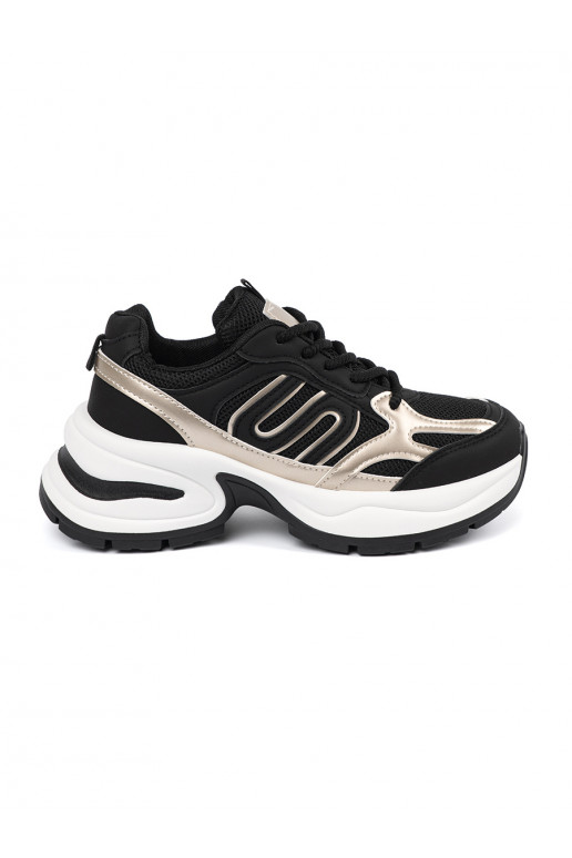 juodos spalvos moterų Sneakers modelio batai ze auksinismi wstawkami