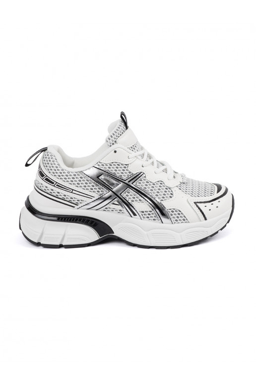 Sportinio stiliaus Sneakers modelio batai baltos spalvos-juodos spalvos su tinkleliu