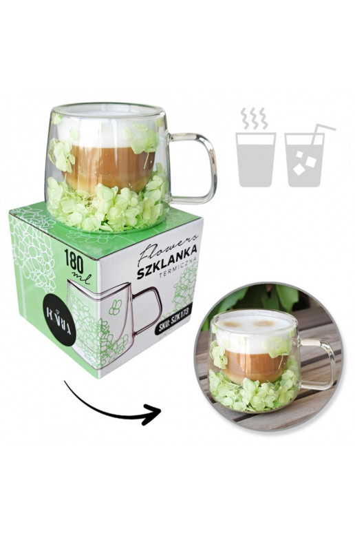 Szklanka termiczna su hortensją w środku, zielona 180 ml 1vnt.  SZK173