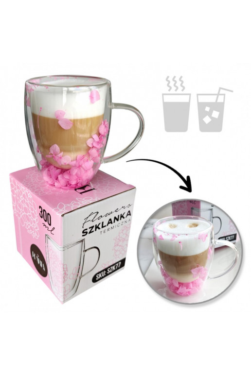 Szklanka termiczna su hortensją w środku rožinės spalvos 300 ml 1vnt.  SZK77