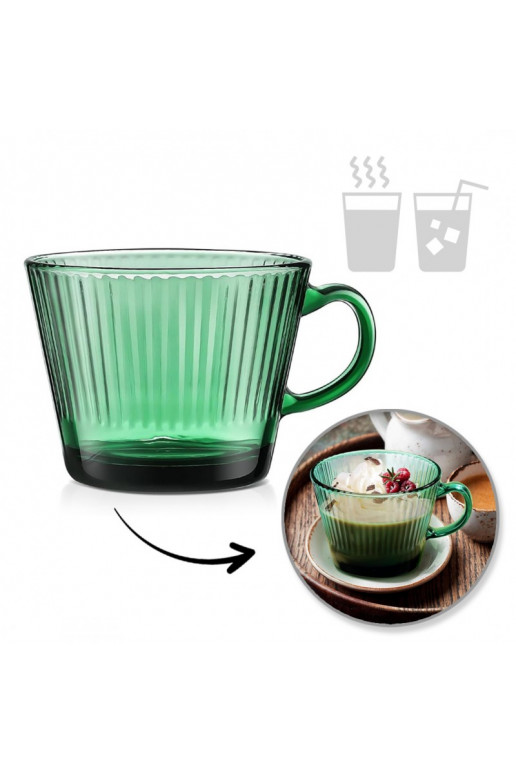 Filiżanka szklanka ryflowana duża žalios spalvos 380 ml 1vnt.  SZK178