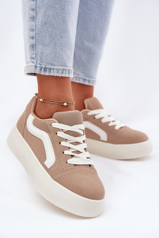 Sneakers modelio batai Moteriškos su platforma chaki spalvos Tellnira