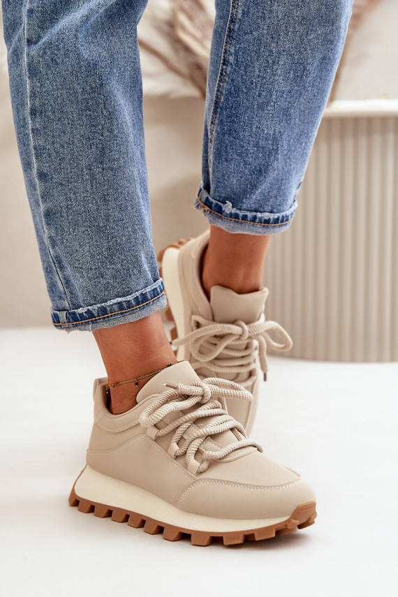 sportiniai bateliai Sneakers modelio batai su platforma iš eko odos smėlio spalvos Riadella