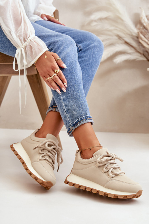 sportiniai bateliai Sneakers modelio batai su platforma iš eko odos smėlio spalvos Riadella
