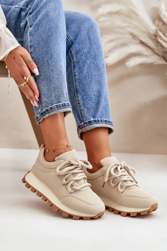sportiniai bateliai Sneakers modelio batai su platforma iš eko odos smėlio spalvos Riadella