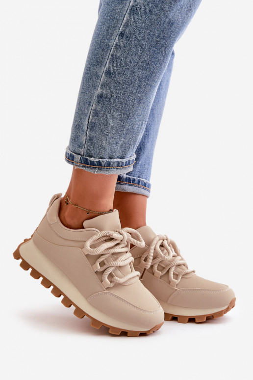 sportiniai bateliai Sneakers modelio batai su platforma iš eko odos smėlio spalvos Riadella