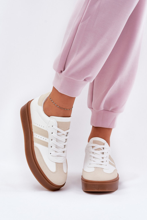 Sneakers modelio batai Moteriškos su platforma iš eko odos smėlio spalvos-baltos spalvos Ediriella