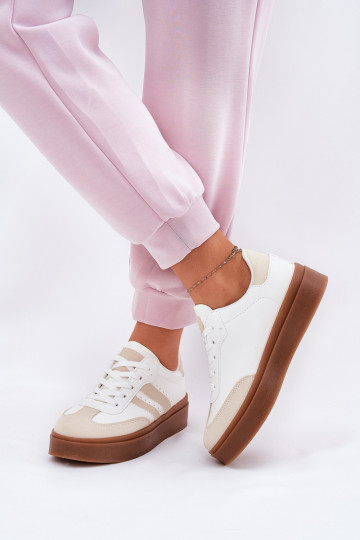 Sneakers modelio batai Moteriškos su platforma iš eko odos smėlio spalvos-baltos spalvos Ediriella 2