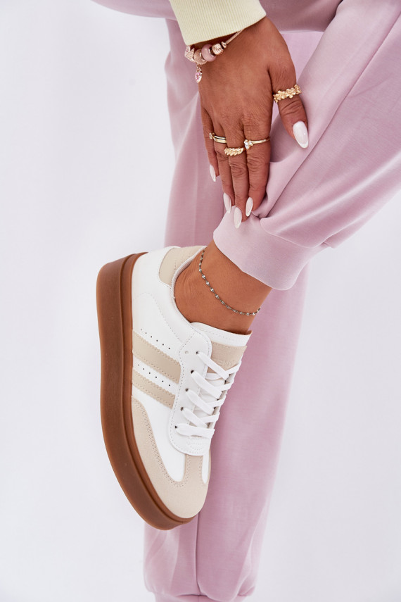 Sneakers modelio batai Moteriškos su platforma iš eko odos smėlio spalvos-baltos spalvos Ediriella