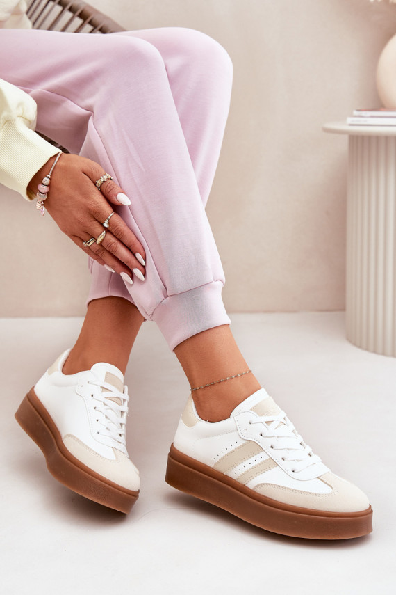 Sneakers modelio batai Moteriškos su platforma iš eko odos smėlio spalvos-baltos spalvos Ediriella