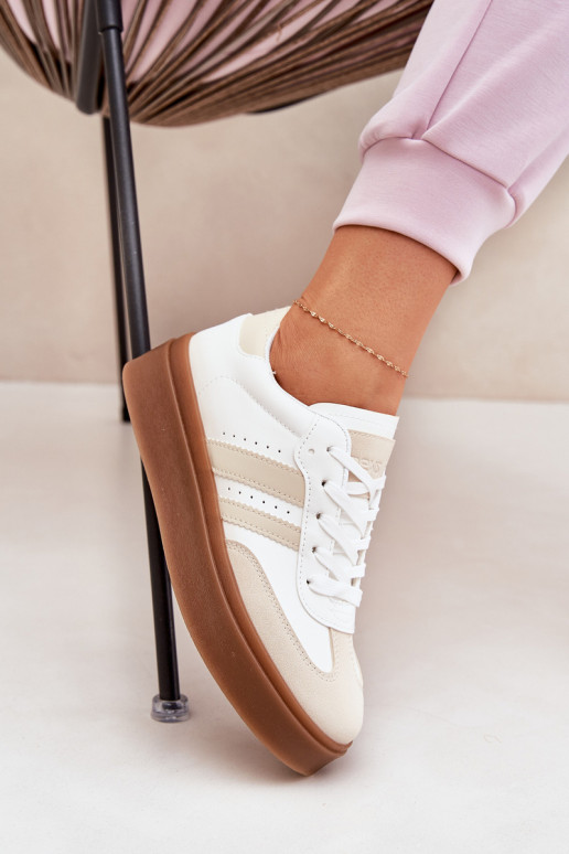 Sneakers modelio batai Moteriškos su platforma iš eko odos smėlio spalvos-baltos spalvos Ediriella