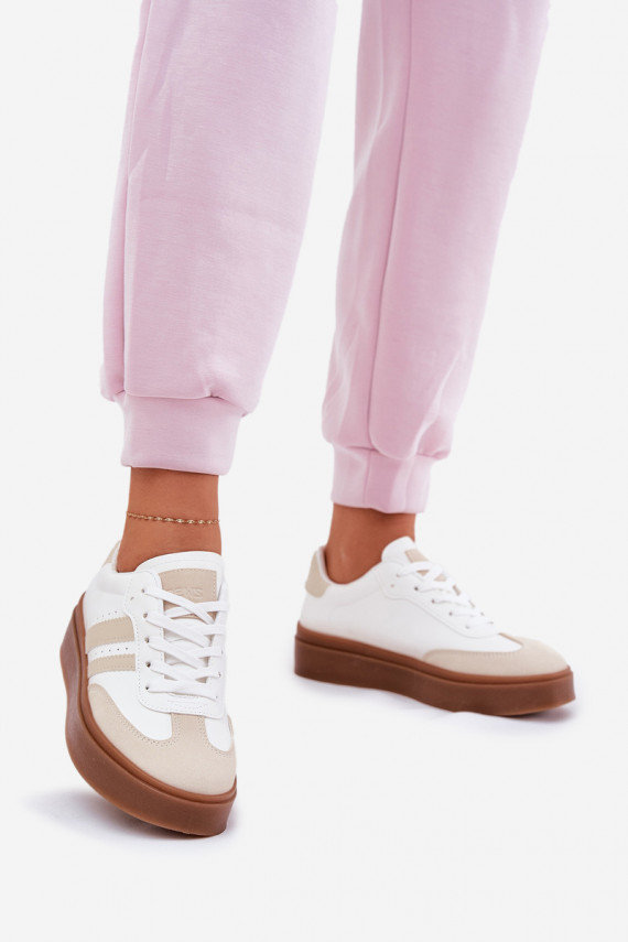 Sneakers modelio batai Moteriškos su platforma iš eko odos smėlio spalvos-baltos spalvos Ediriella