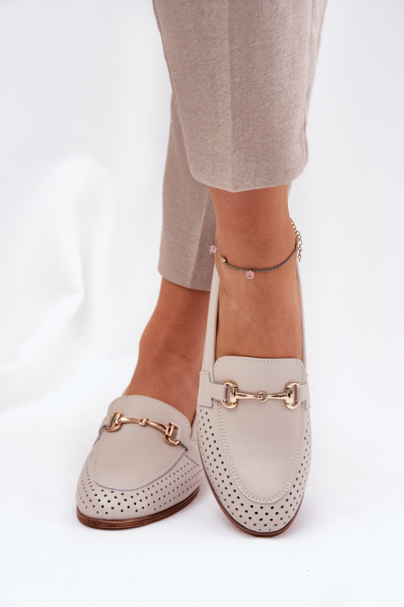 Oda moteriški mokasinai su ornamentais su plačiais kulniukais S.Barski LR51-588 smėlio spalvos