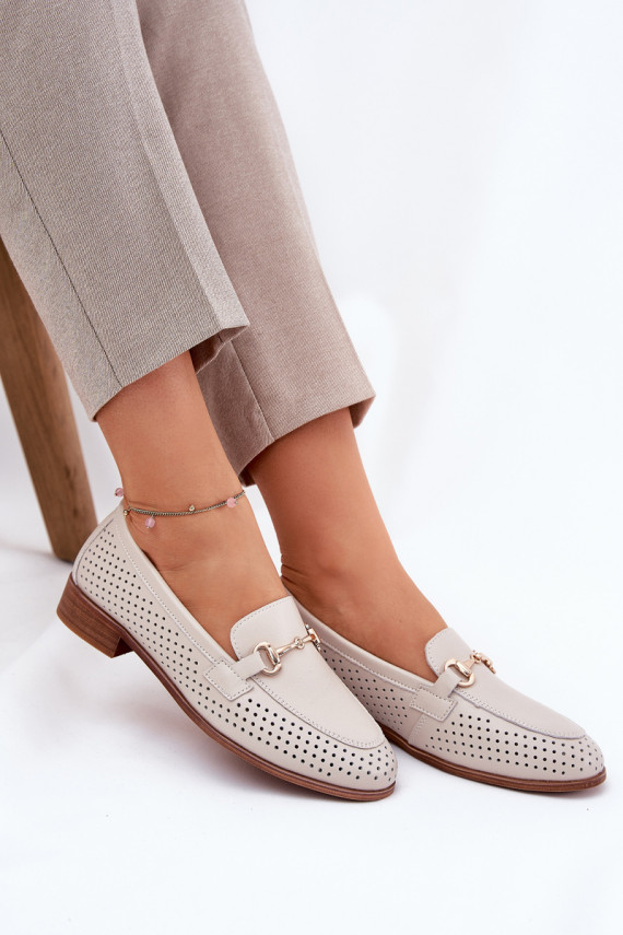 Oda moteriški mokasinai su ornamentais su plačiais kulniukais S.Barski LR51-588 smėlio spalvos