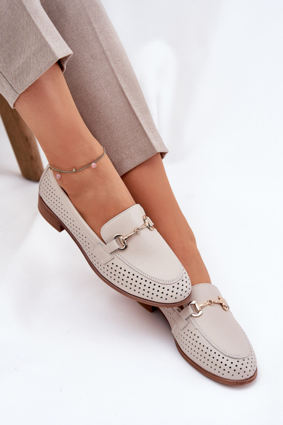 Oda moteriški mokasinai su ornamentais su plačiais kulniukais S.Barski LR51-588 smėlio spalvos