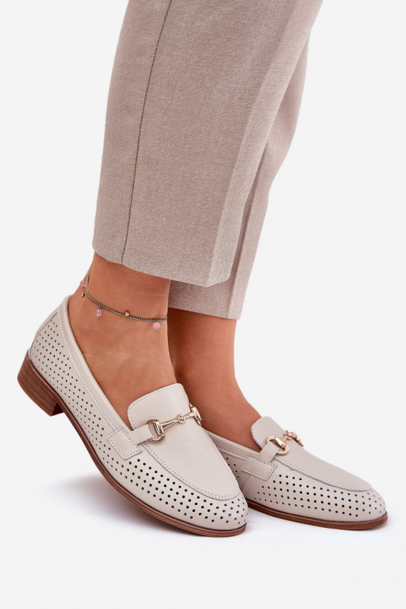 Oda moteriški mokasinai su ornamentais su plačiais kulniukais S.Barski LR51-588 smėlio spalvos