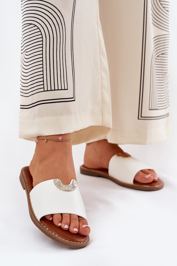 Moteriškos šlepetės Eko Oda Su puošniaisi Detalami baltos spalvos Mevith