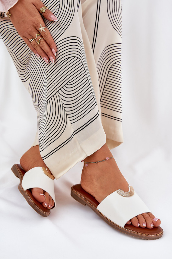 Moteriškos šlepetės Eko Oda Su puošniaisi Detalami baltos spalvos Mevith