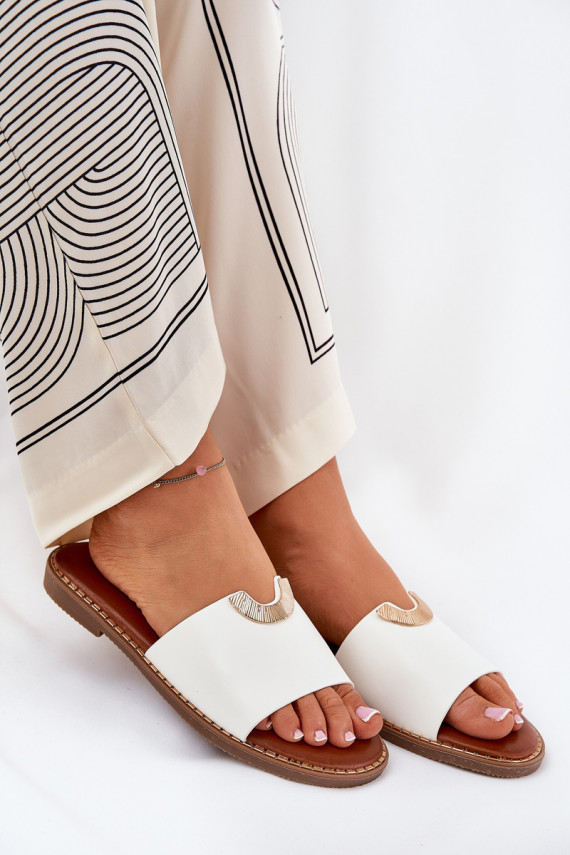 Moteriškos šlepetės Eko Oda Su puošniaisi Detalami baltos spalvos Mevith